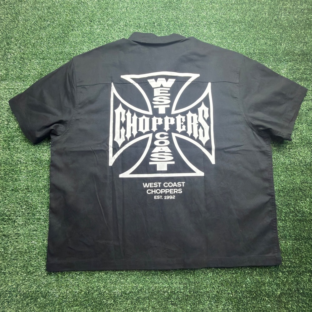 West Coast Choppers Mens 2XL Black Short Sleeve Biker Work Shirt Jesse James